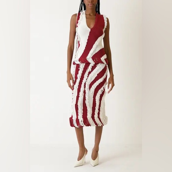Diotima Dresses & Skirts - Diotima Roaring Knit Red & White Midi Skirt size 1 (0-2) NWT